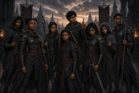 The Red Heirs beneath the black-and-red banner of Ka’Rukan